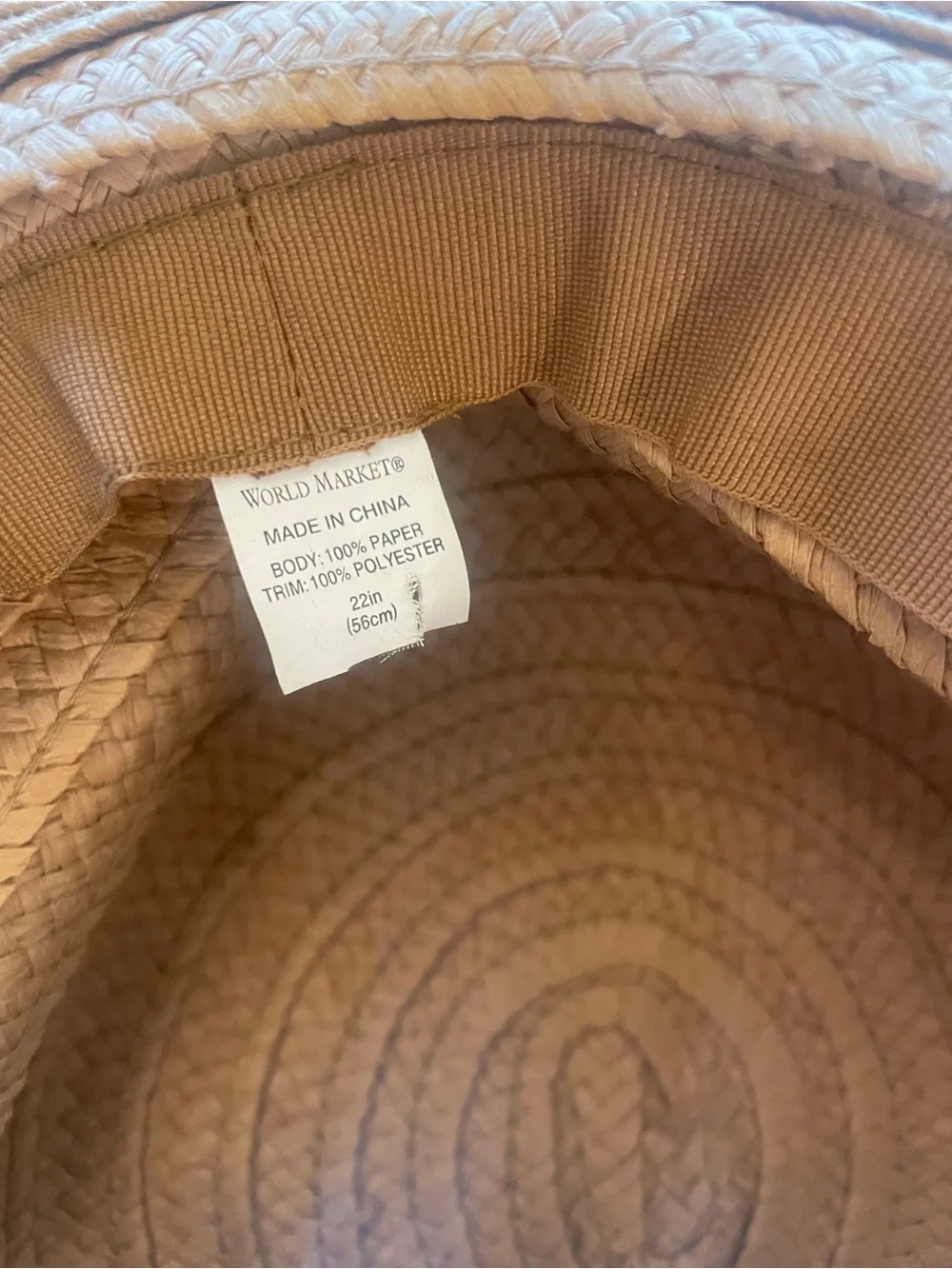 World Market Tan Braided Straw‎ Sun Hat with Black Cloth Band